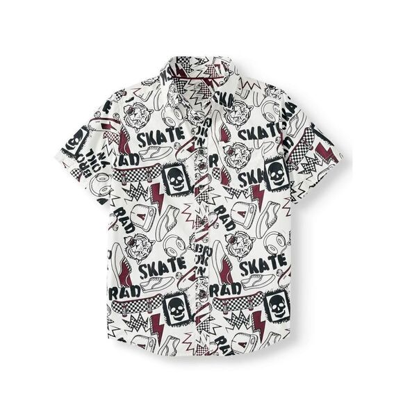 Boys Wonder Nation Skate Life Casual Button Down Shirt - Sz L 10-2 Husky - Picture 1 of 2